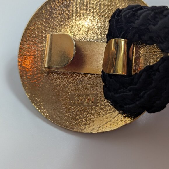 SITI Cloisonne Round Black & Blue Belt Buckle & Black Braided Cord Belt Vintage - Picture 4 of 7